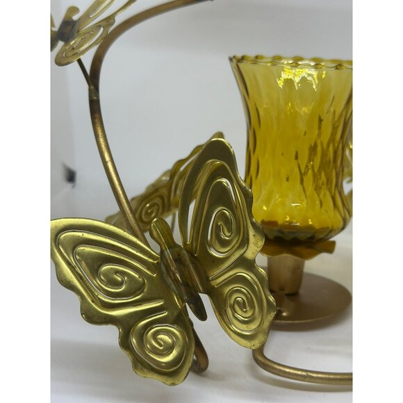VTG Brass Butterfly Candle Holder 9.5"x9.5" Ornate Metal Tabletop Decor - Picture 4 of 10